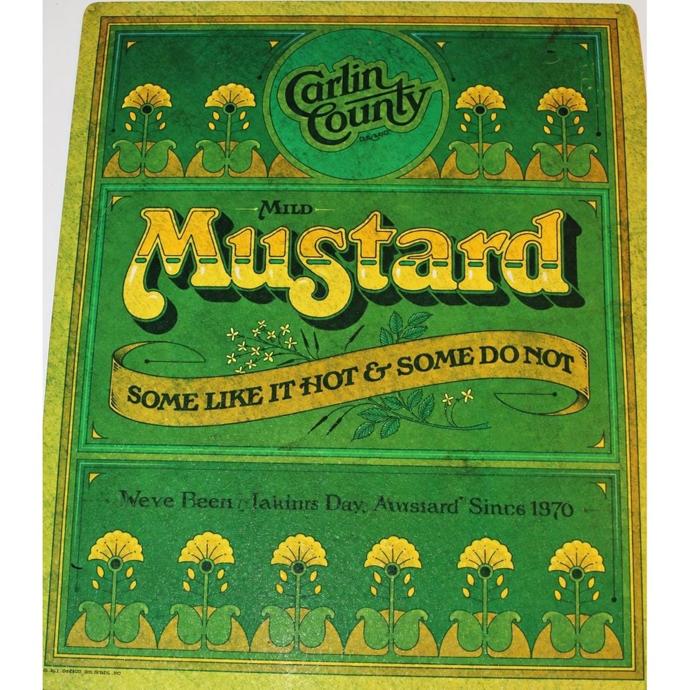 Vintage 1970's Carlin County Wild Mustard Kitchen Mat, Retro Green Trivet